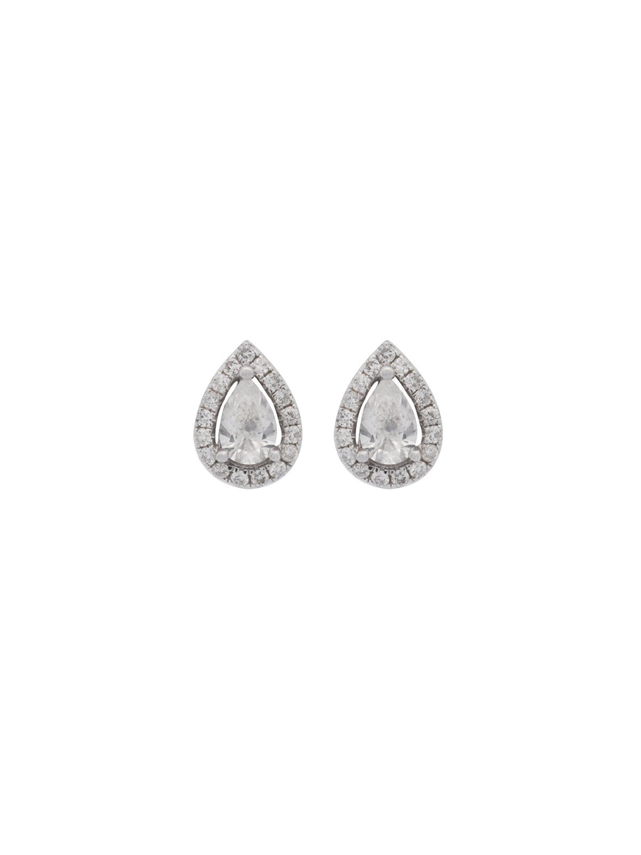 1.00ct Diamond 18K Gold Pear Halo Stud Earrings