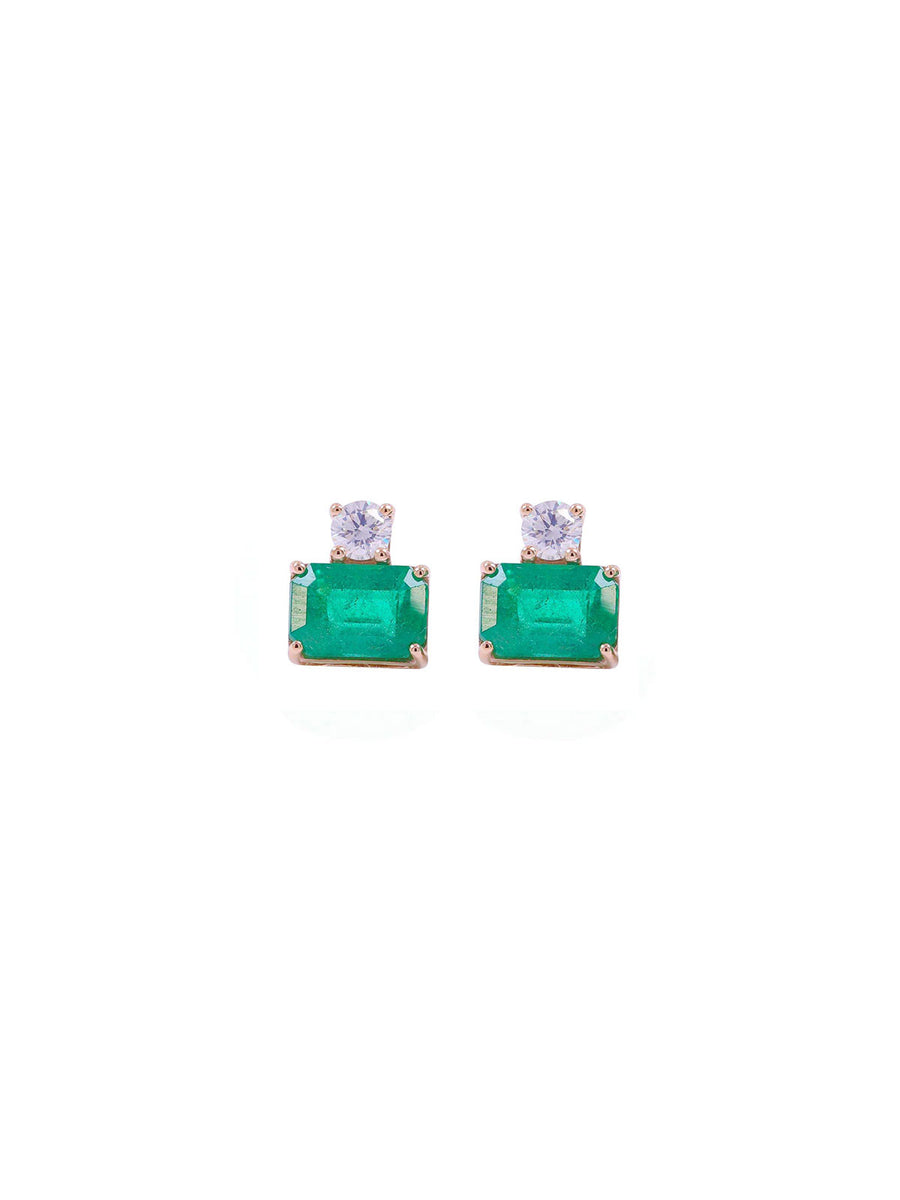 2.2ct Emerald Diamond 18K Gold Stud Earrings