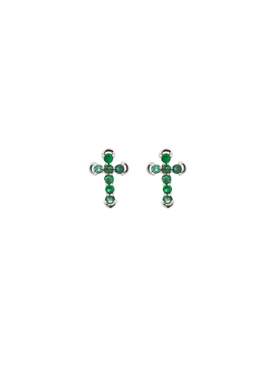 0.28ct Emerald 18K Gold Cross Stud Earrings