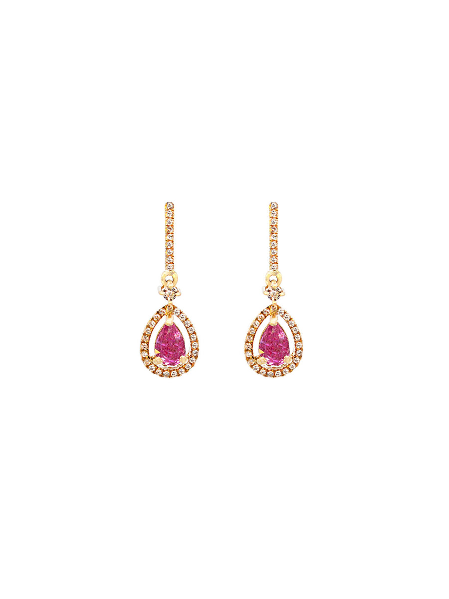 1.15ct Diamond Pink Sapphire 14K Gold Dangle Drop Earrings