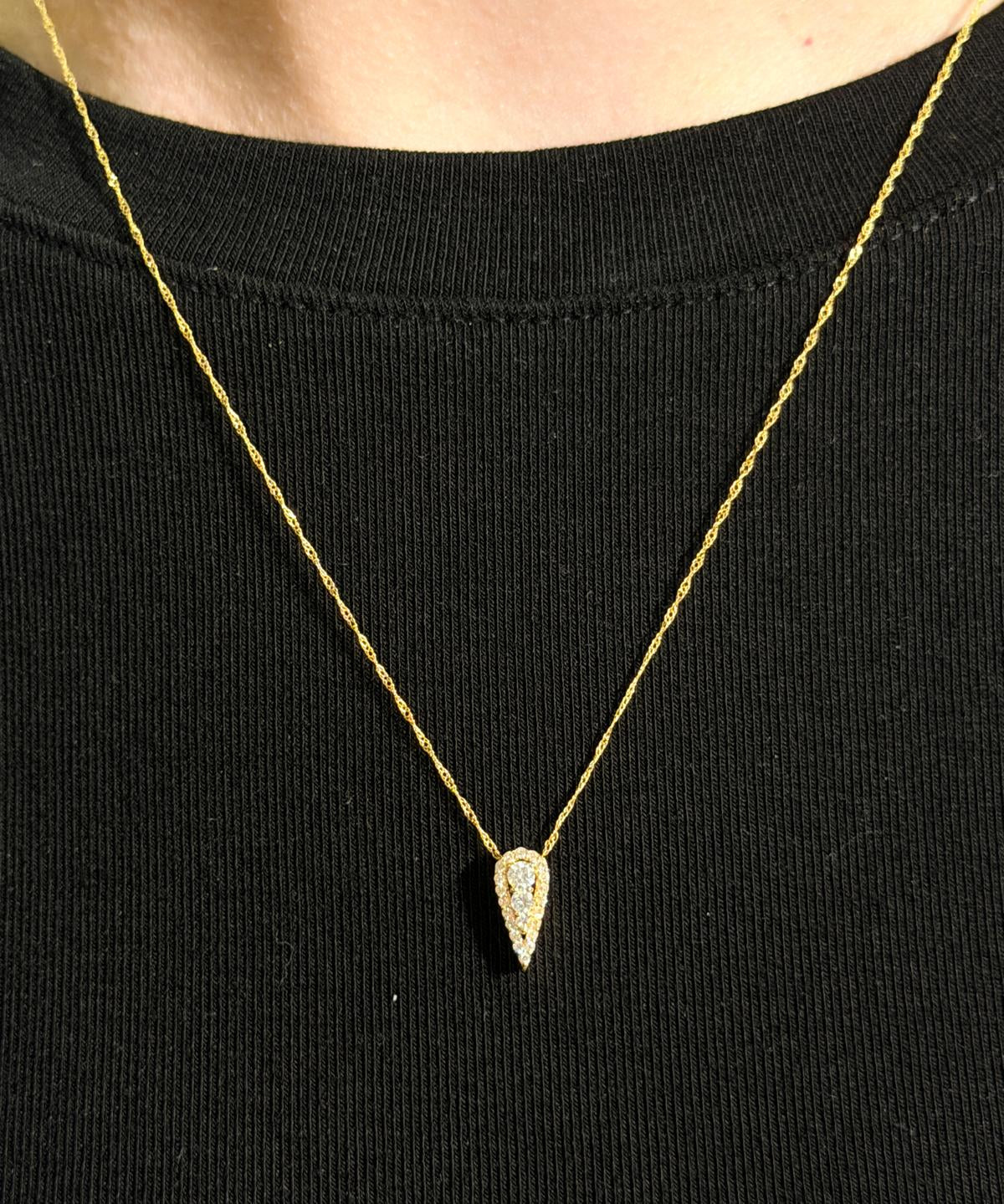0.25ct Diamond 18K Gold Illusion Pear Pendant Necklace