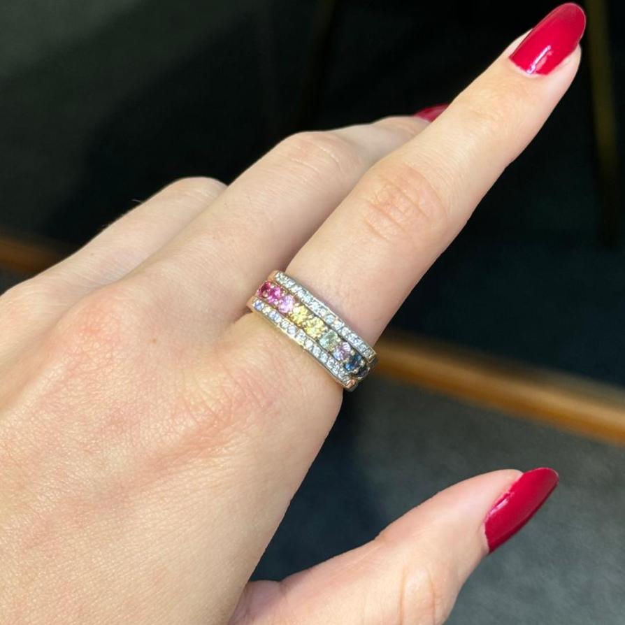 1.30ct Diamond Multi Sapphire 14K Gold Ring