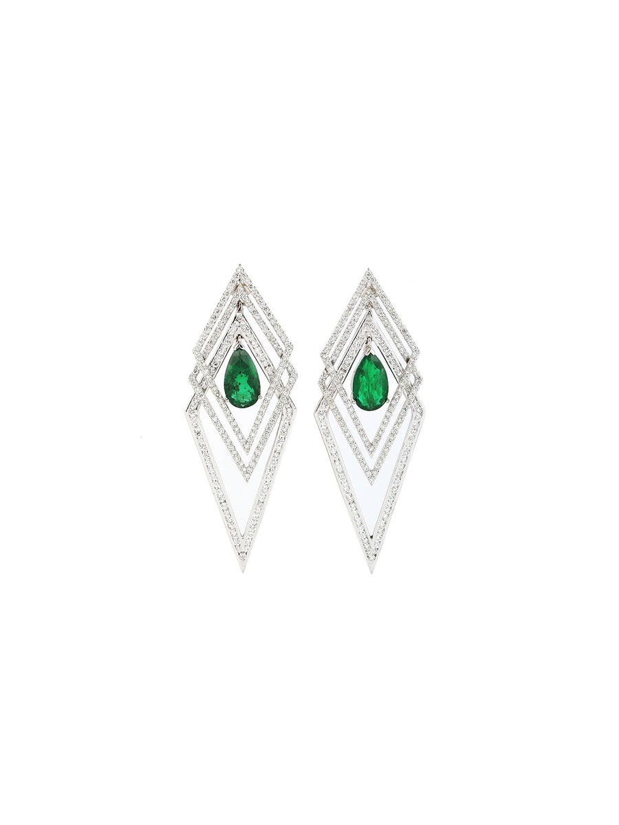 11.75cts Diamond Emerald 18K Gold Architectural Earrings