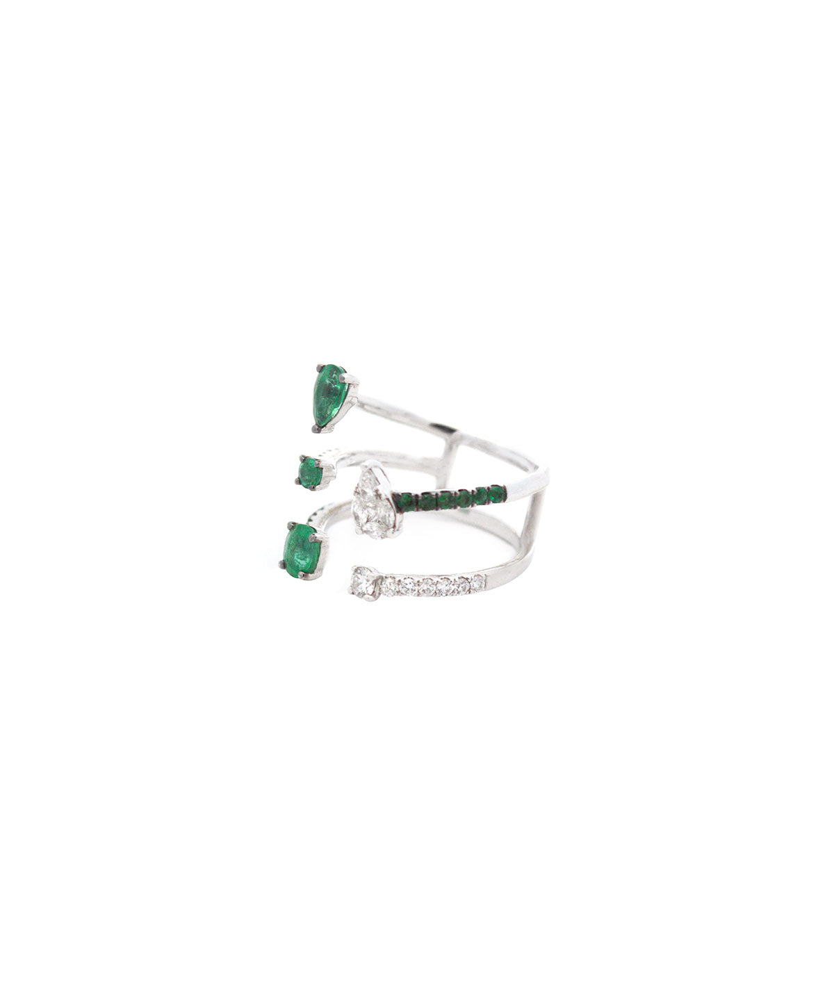 2.37ct Diamond Emerald 18K Gold Open Shank Ring