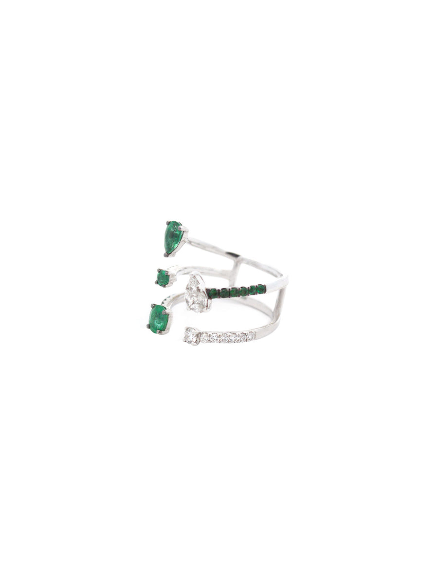 2.37cts Diamond Emerald 18K Gold Open Shank Ring