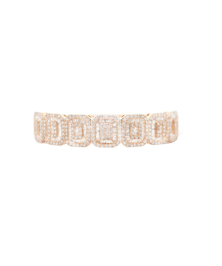 4.85ct Diamond 14K Gold Cluster Statement Bangle Bracelet