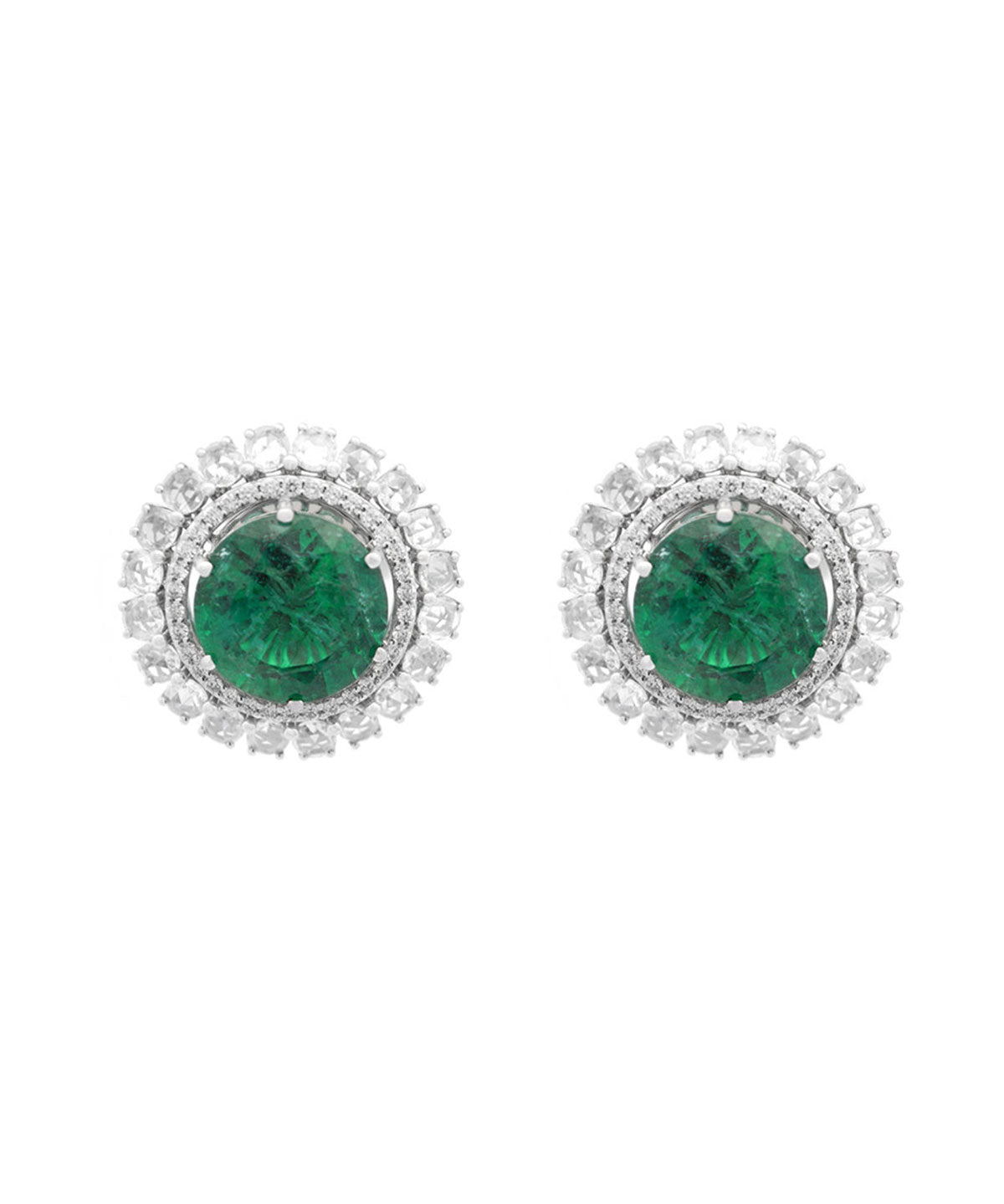 GIA 19.09ct Diamond Emerald 18K Gold Statement Halo Cluster Earrings