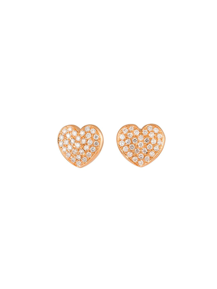 0.72cts Diamond 18K Gold Pave Heart Stud Earrings