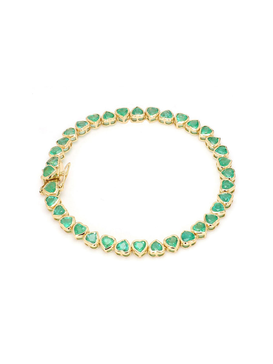 7.6ct Emerald 14K Gold Heart Cut Bracelet