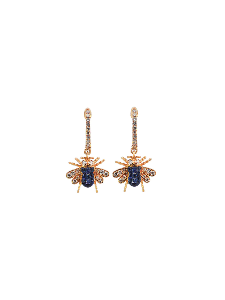 0.54cts Diamond Sapphire 18K Gold Bumblebee Drop Earrings