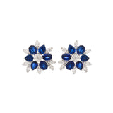 3.89ct Diamond Blue Sapphire 18K Gold Flower Stud Earrings