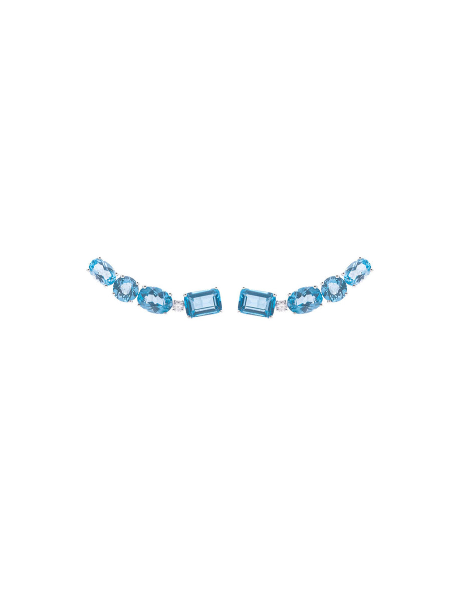 5.99cts Diamond Blue Topaz 18K Gold Four Drops Climber Earrings