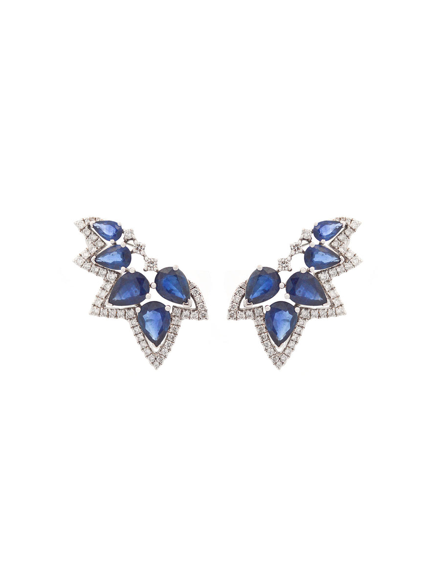 5.50cts Sapphire Diamond 18K Gold Cluster Climber Earrings