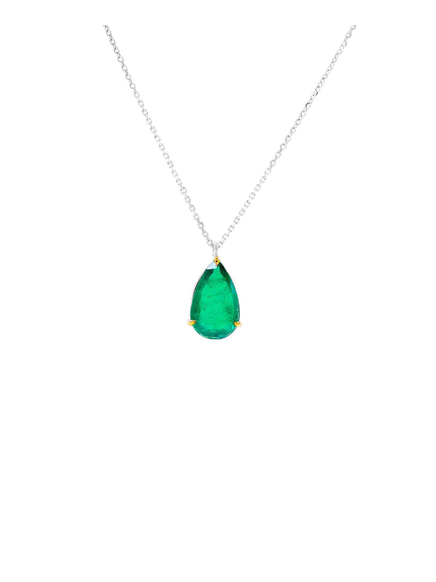 5.22ct Emerald 18K Gold Pear Cut Necklace