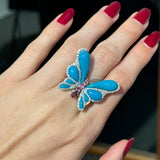Turquoise Pink Tourmaline 18K Gold Butterfly Ring
