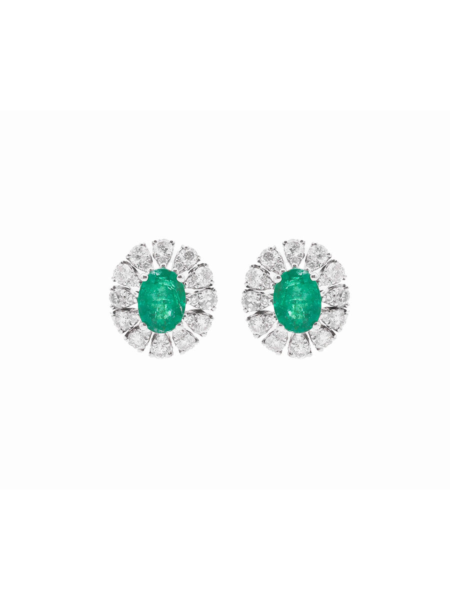 2.76ct Diamond Emerald 18K Gold Round Halo Stud Earrings