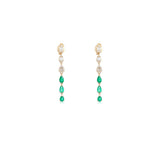 1.48ct Diamond Emerald 14K Gold Long Thread Cluster Drop Earrings