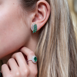 1.84cts Diamond Emerald 18K Gold Leaf Climber Earrings