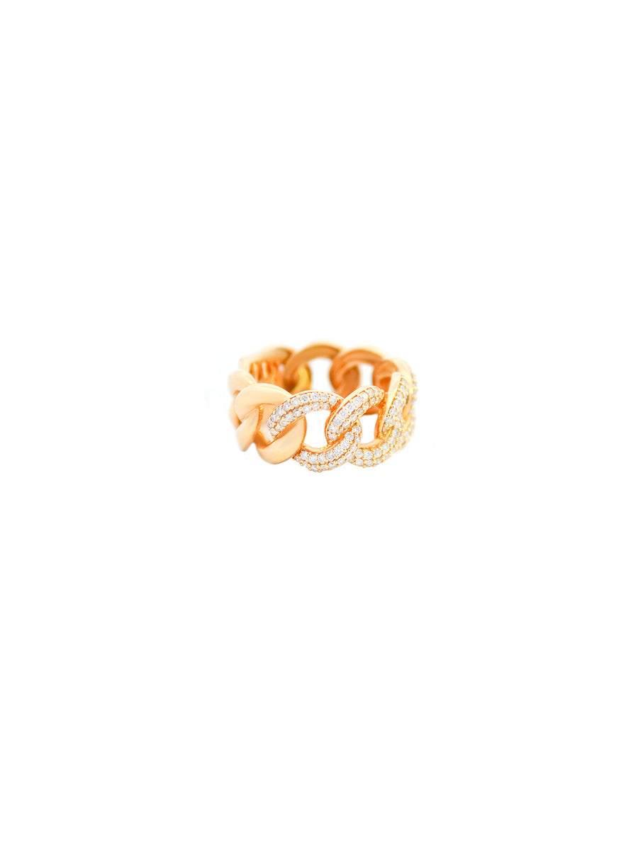 0.50ct Diamond 18K Gold Pave Cuban Chain Ring