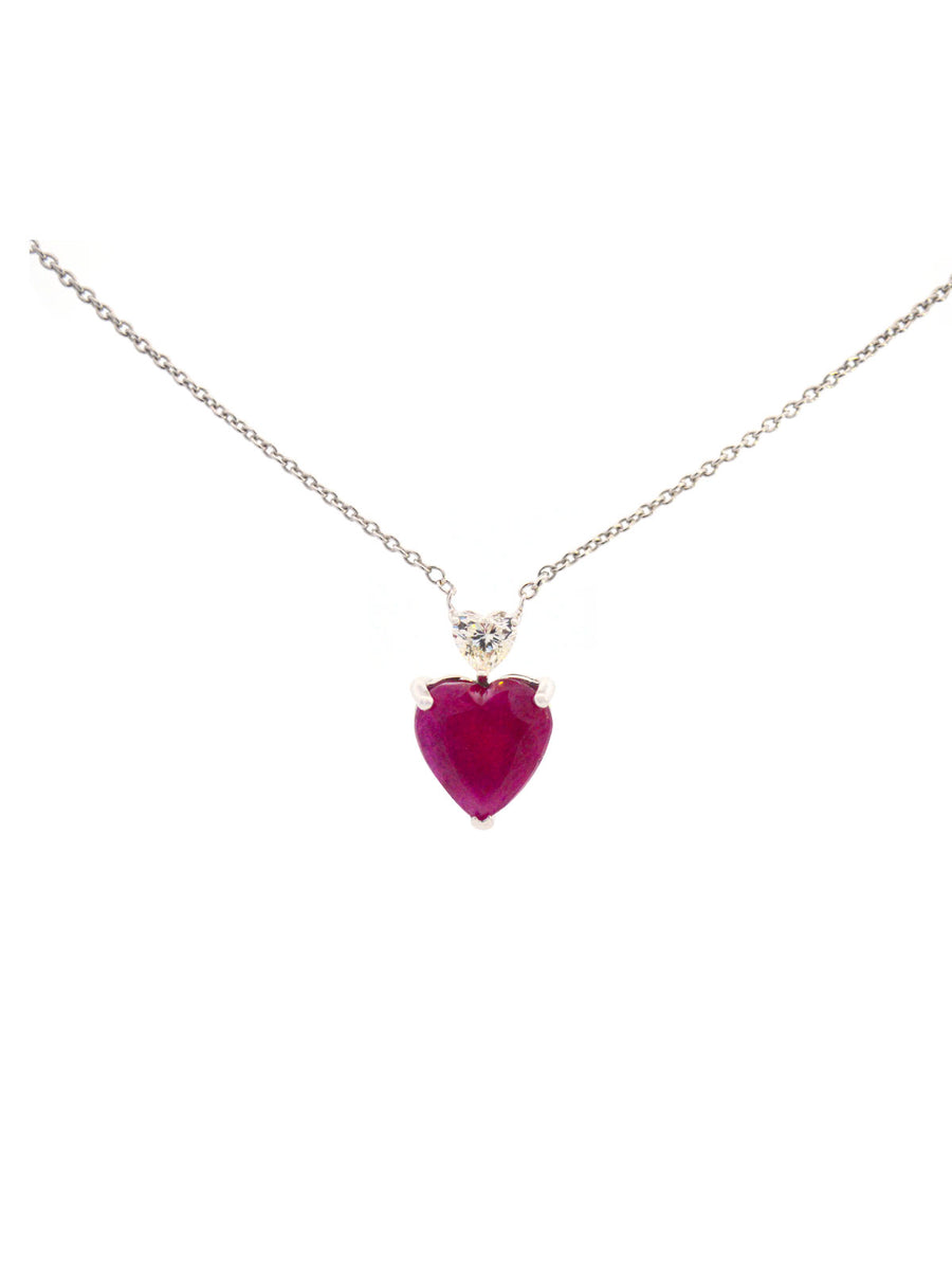 3.07ct Ruby 18K Gold Heart Pendant Chain Necklace