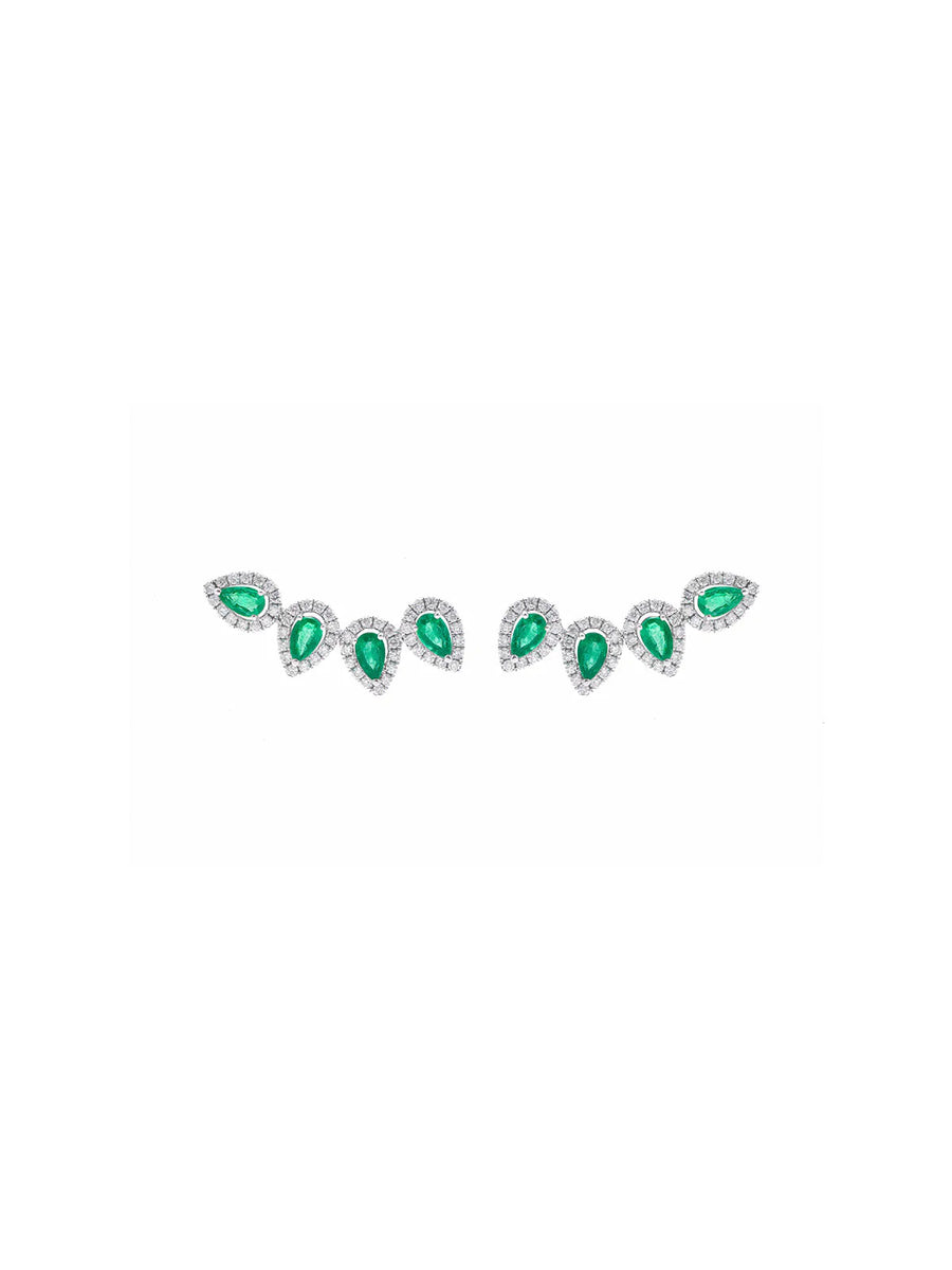 2.20cts Diamond Emerald 18K Gold Four Drops Climber Earrings