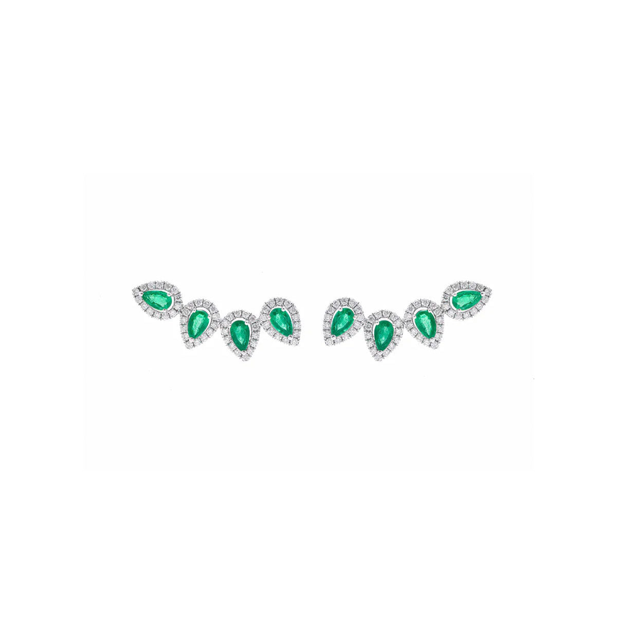 2.20ct Diamond Emerald 18K Gold Climber Earrings