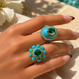 29.2ct Diamond Emerald Turquoise 18K Gold Cocktail Ring