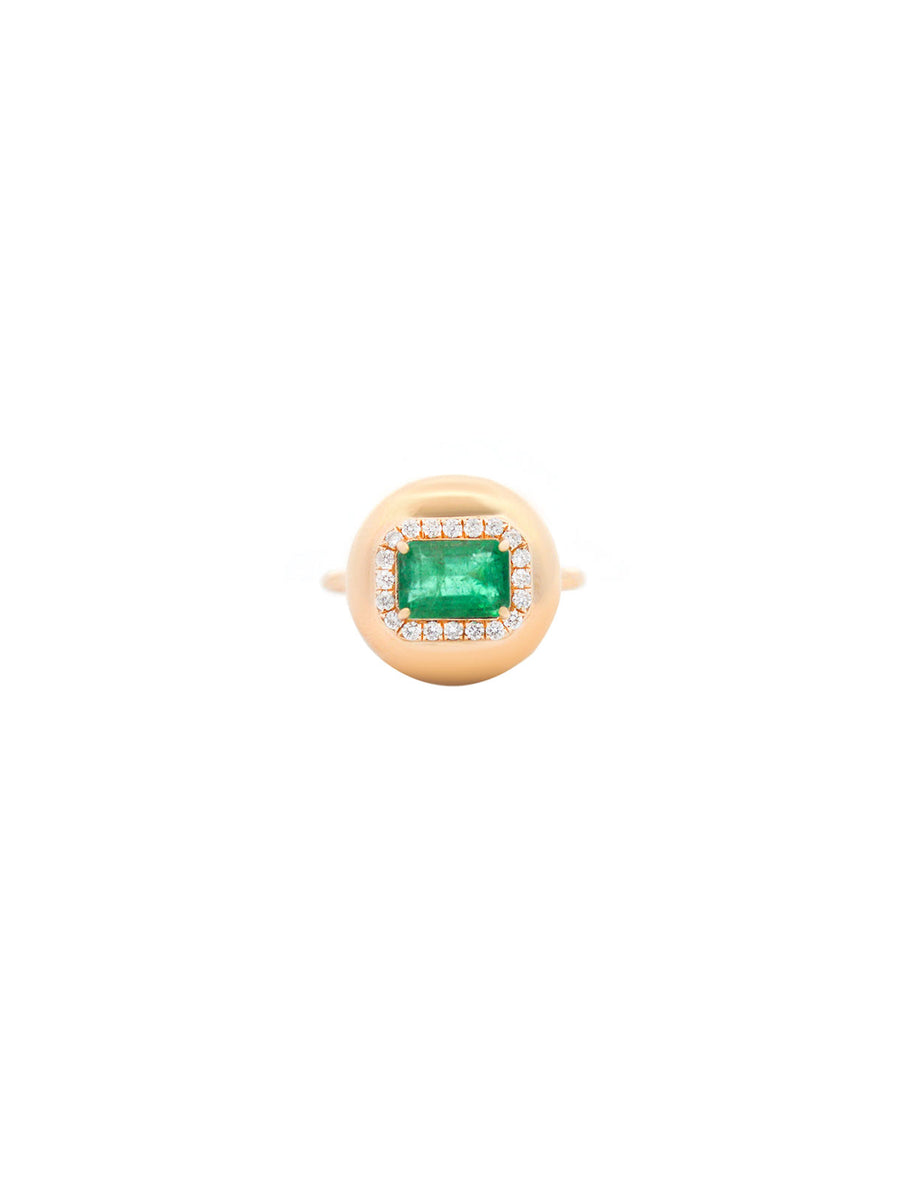 1.13ct Emerald Diamond 18K Gold Button Signet Ring