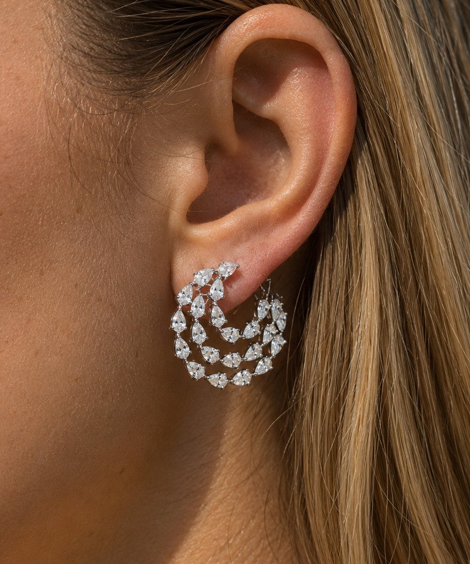 6.90ct Diamond 18K Gold Statement Curved Earrings