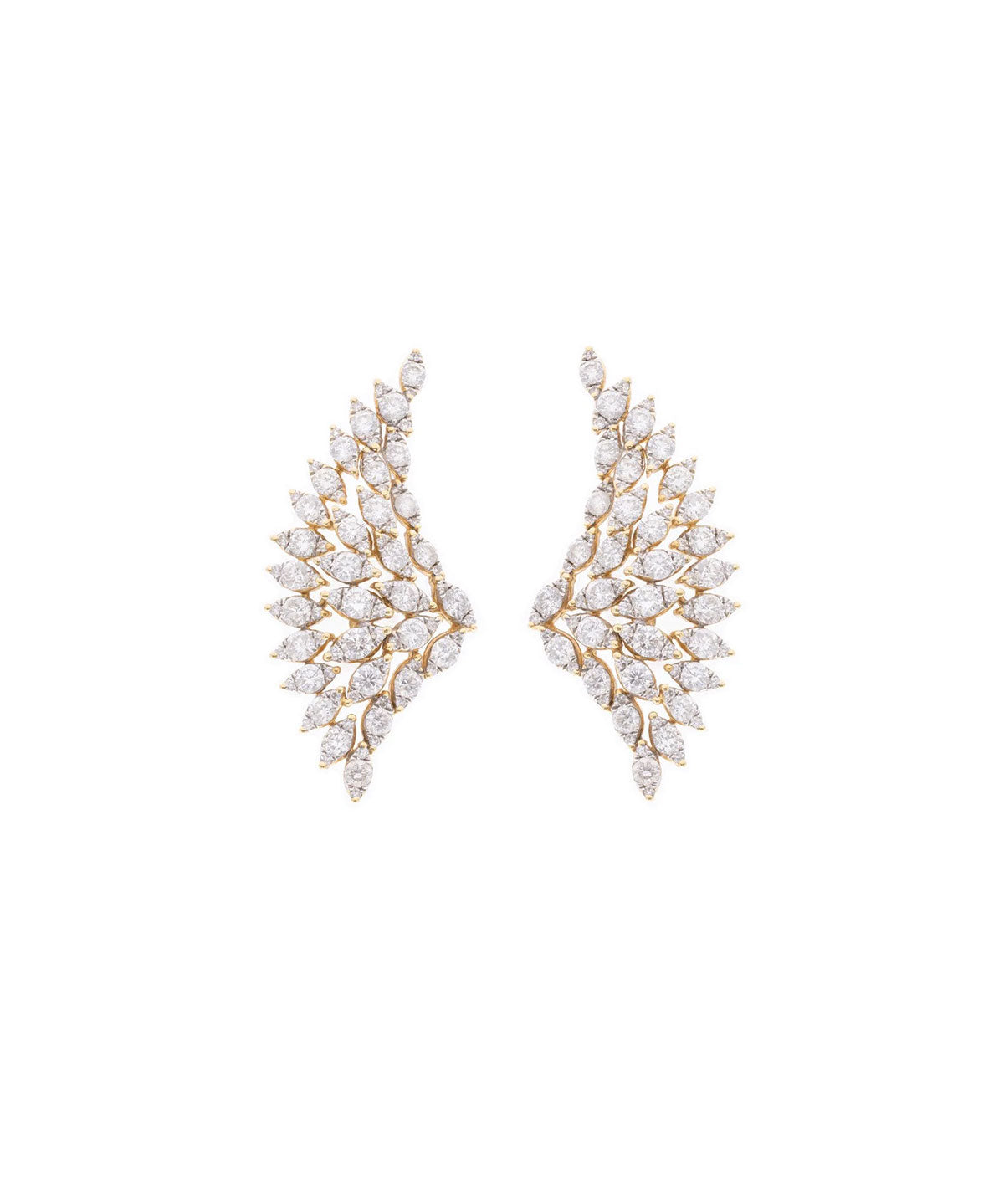 3.90ct Diamond 18K Gold Large Wing Climber Earrings