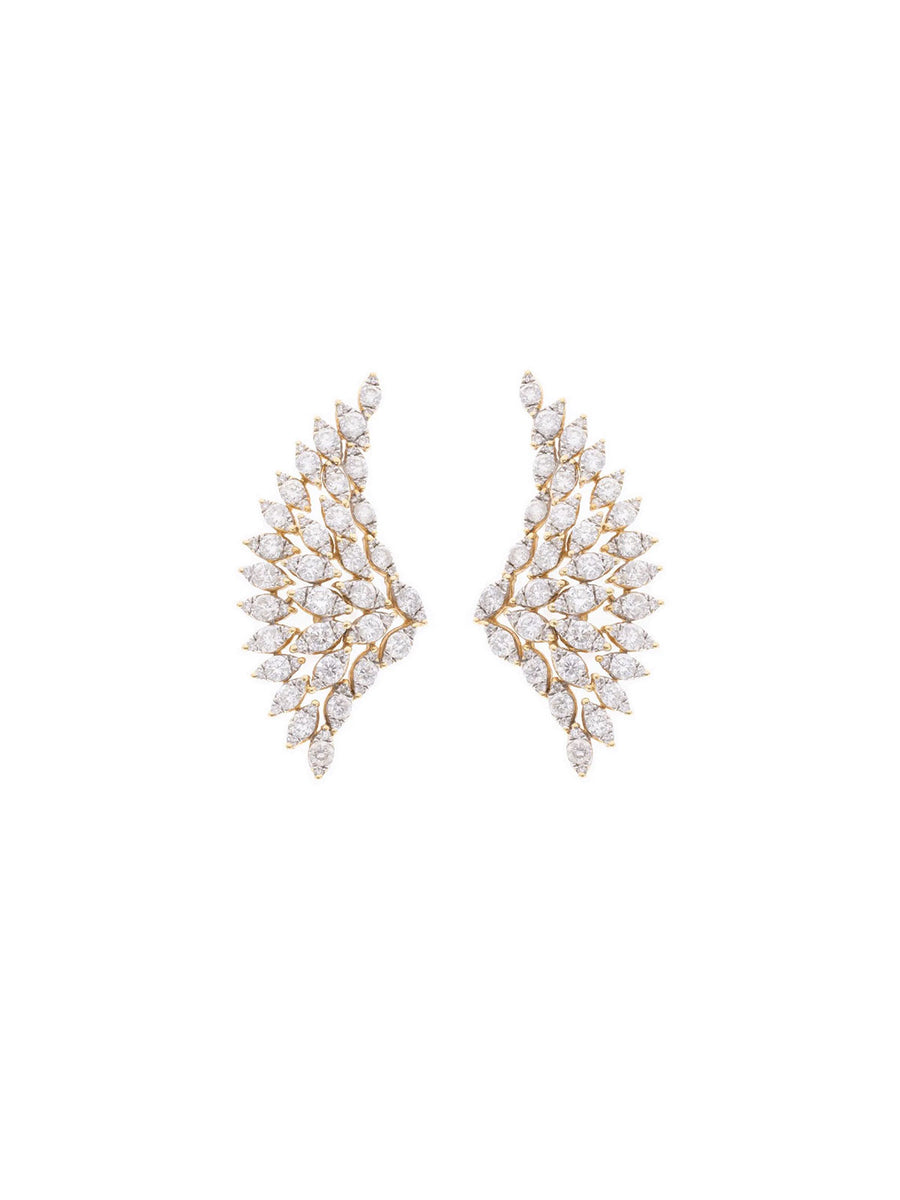 3.90cts Diamond 18K Gold Large Wing Climber Earrings