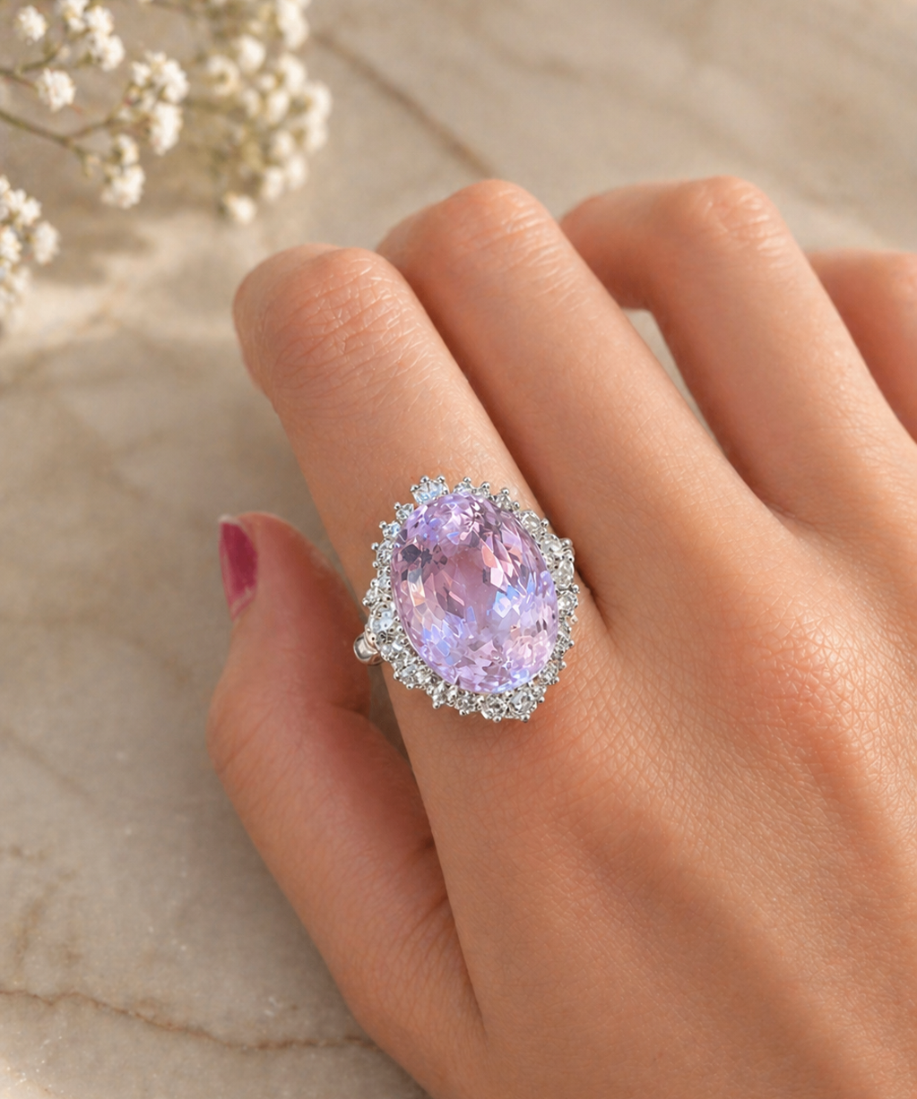 16.73ct Diamond Kunzite Platinum Cocktail Ring