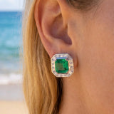 10.02ct Emerald Diamond 18K Gold Halo Earrings