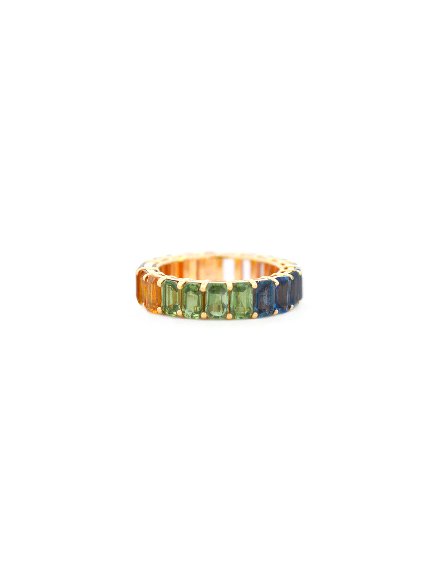 8.08ct Multi Sapphire 18K Gold Eternity Band Ring