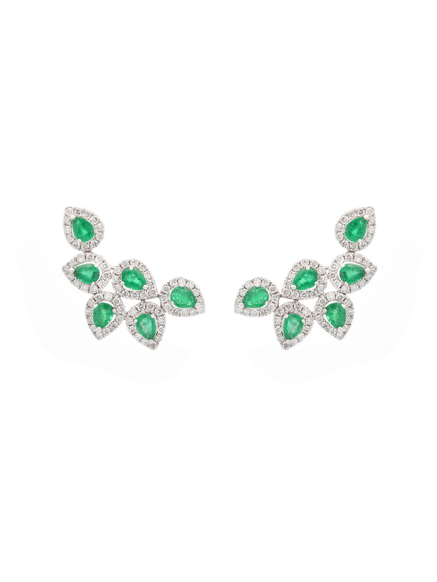 2.66ct Diamond Emerald 18K Gold Cluster Climber Earrings