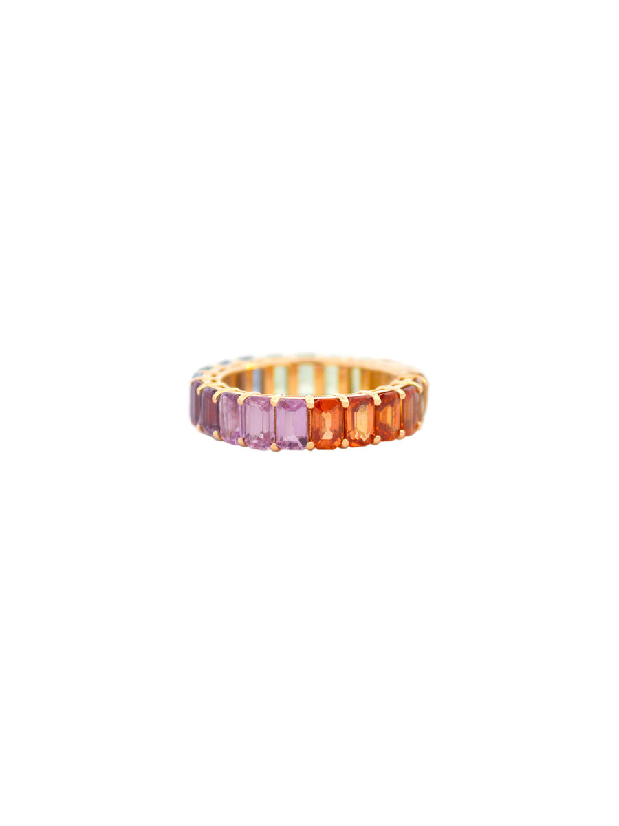 8.08ct Multi Sapphire 18K Gold Eternity Band Ring