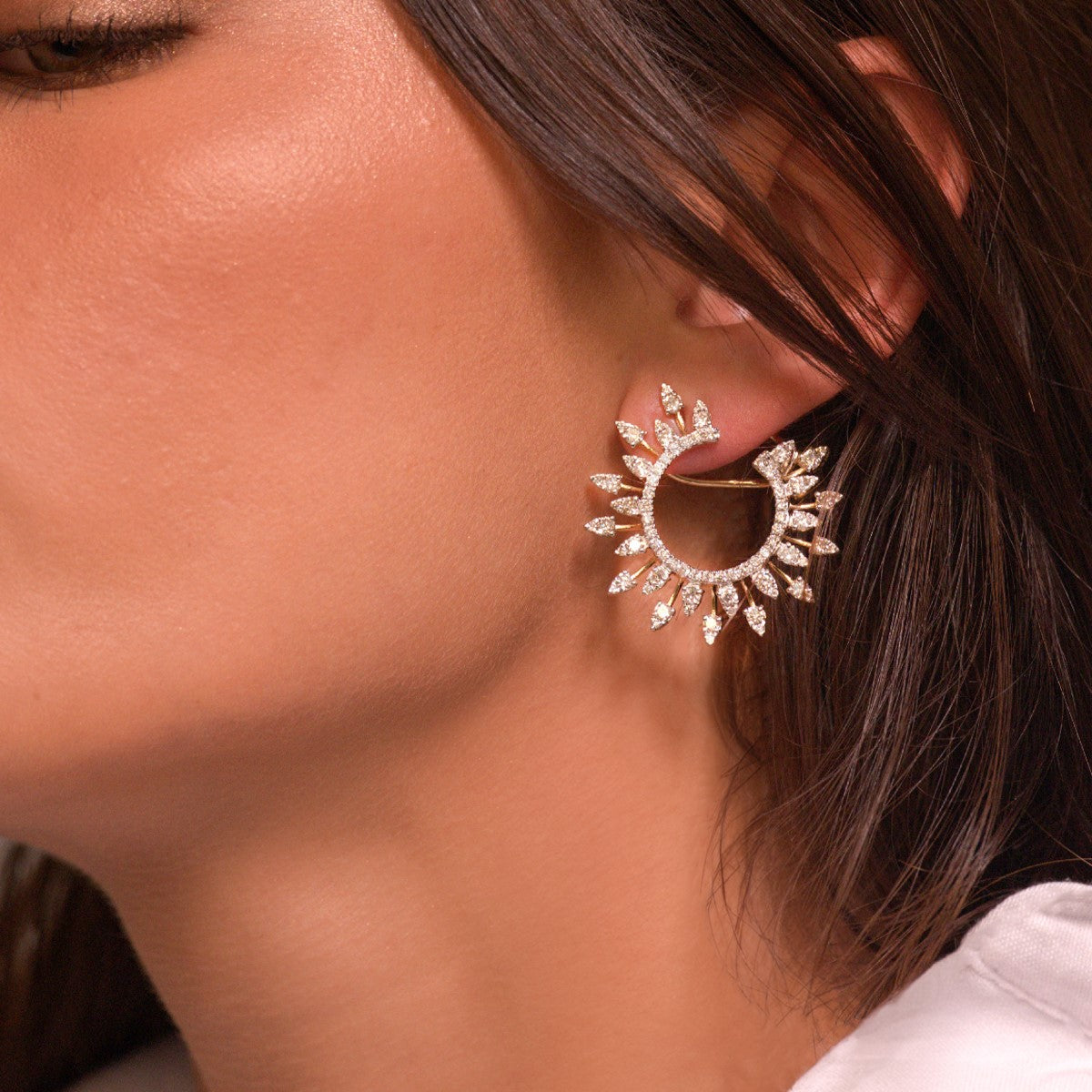 3.92ct Diamond 14K Gold Sunburst Earrings