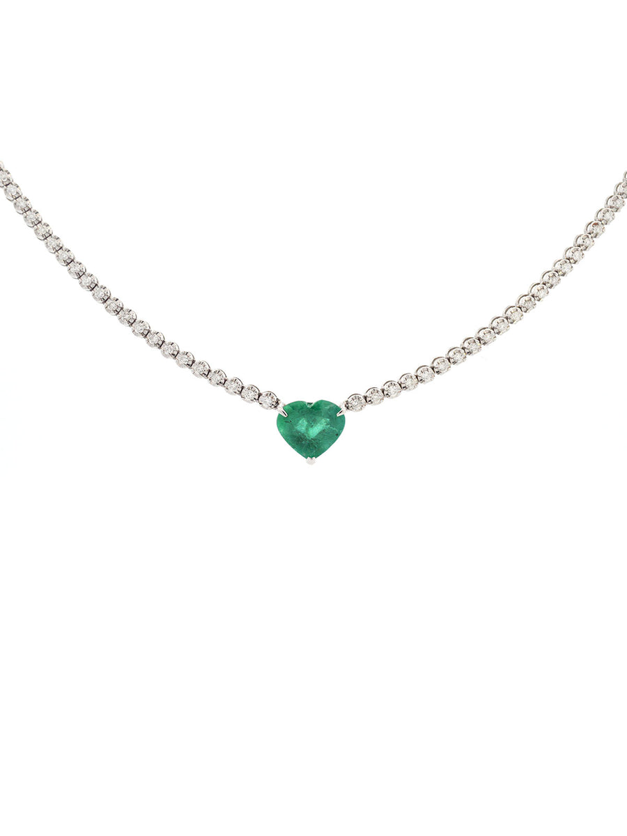 Diamond Emerald 18K Gold Heart Tennis Necklace – Wish Fine