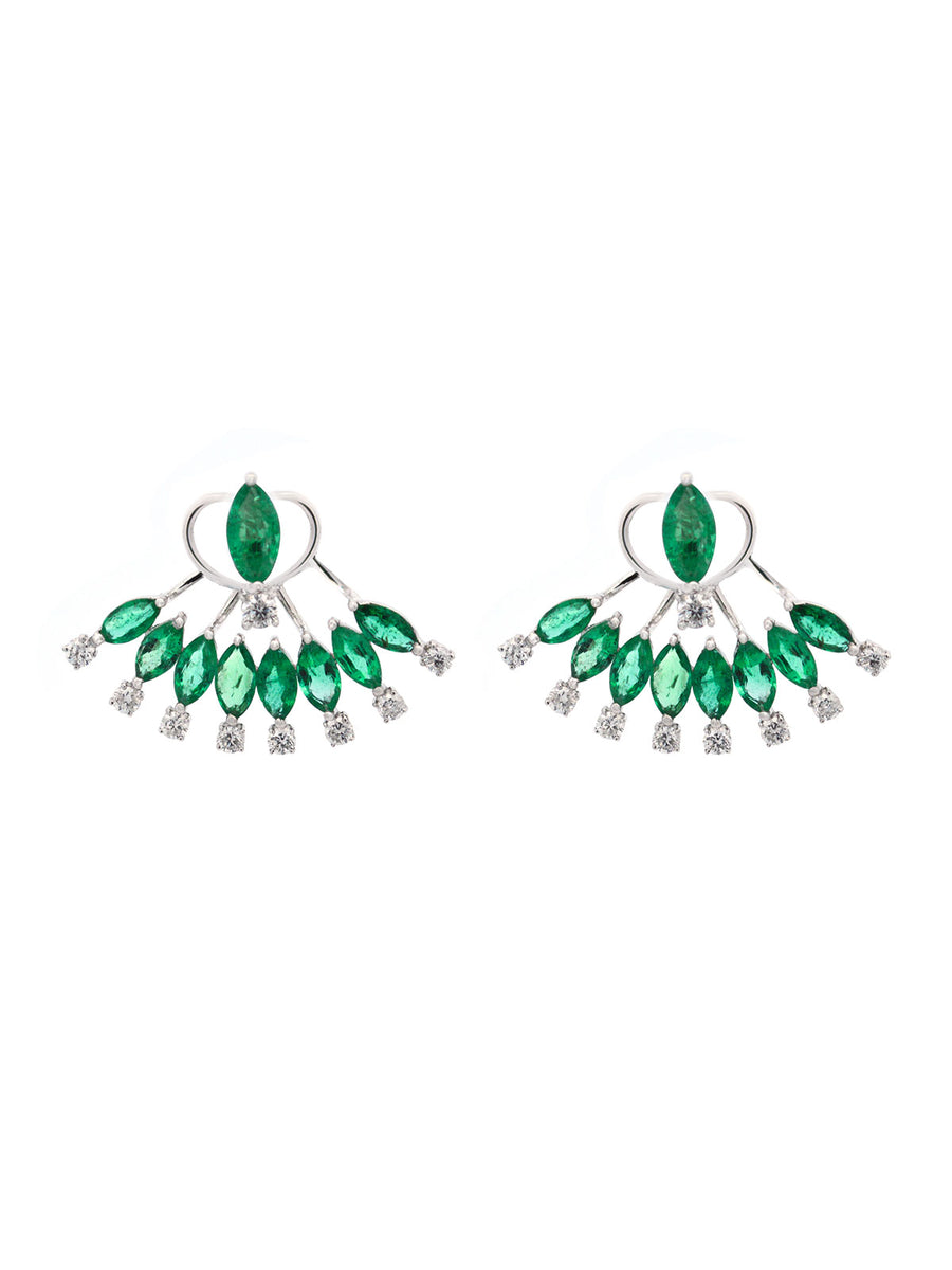 5.22ct Diamond Emerald 18K Gold Cluster Day & Night Earrings
