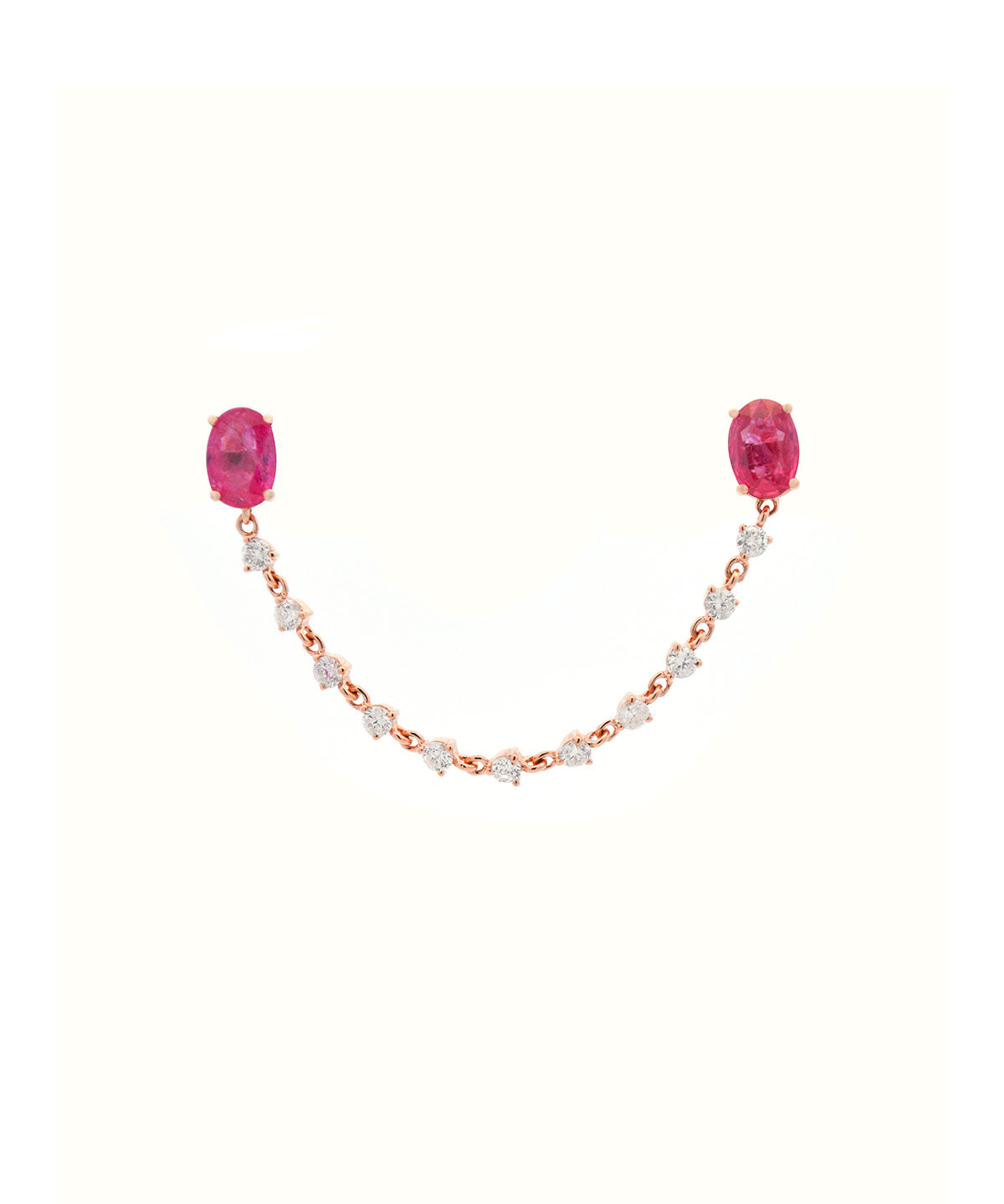 2.40ct Diamond Ruby 18K Gold Oval Chain Link Earrings