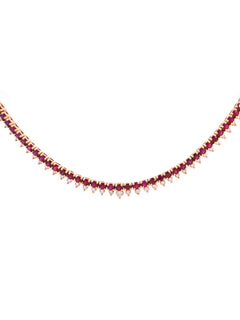 5.75ct Ruby Diamond 18K Gold Stationed Tennis Necklace