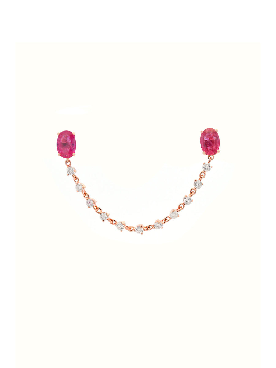 2.40cts Diamond Ruby 18K Gold Oval Chain Link Earrings