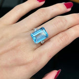 10.90ct Blue Topaz & Diamond 18K Gold Cocktail Ring