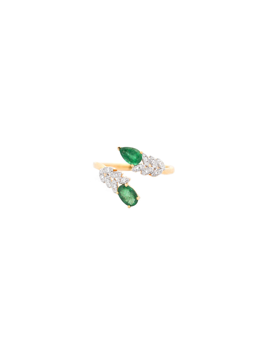 0.85ct Emerald Diamond 18K Gold Bypass Ring