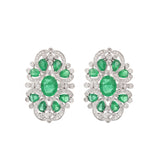12.06ct Diamond Emerald 18K Gold Vintage Style Earrings