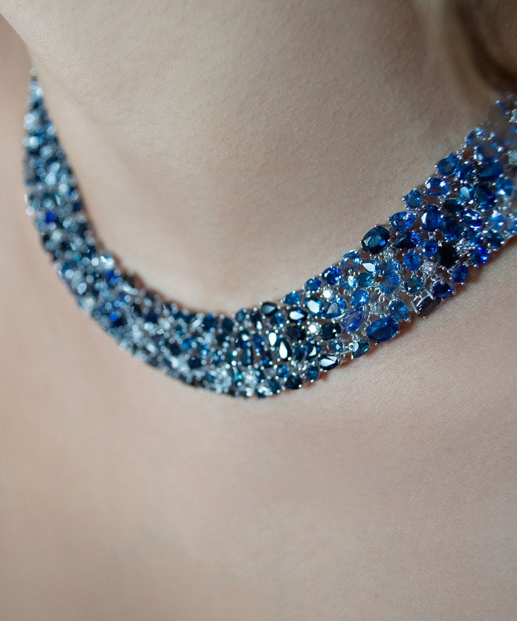 105.56ct Diamond Sapphire 18K Gold Statement Necklace