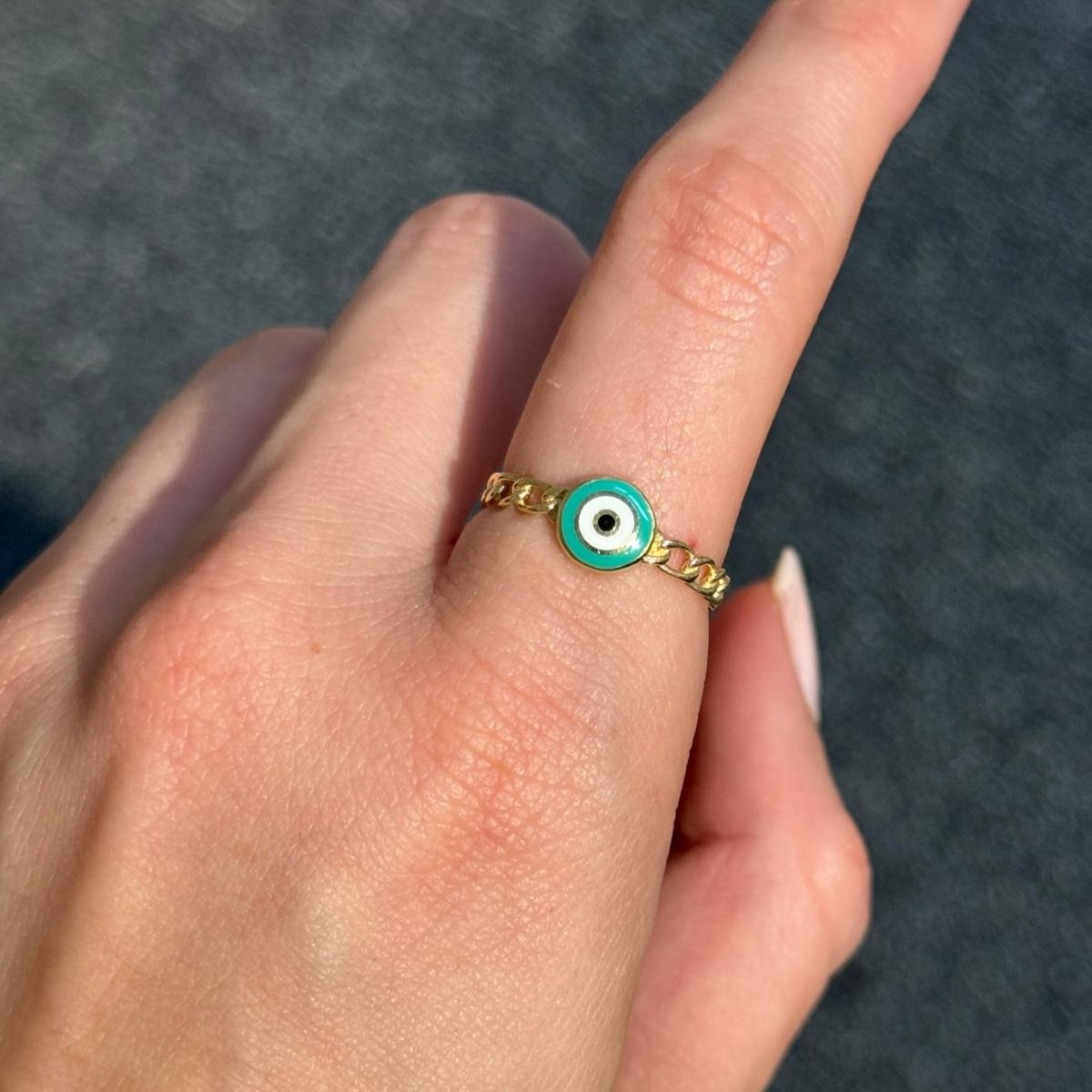 14K Gold Evil Eye Chain Ring