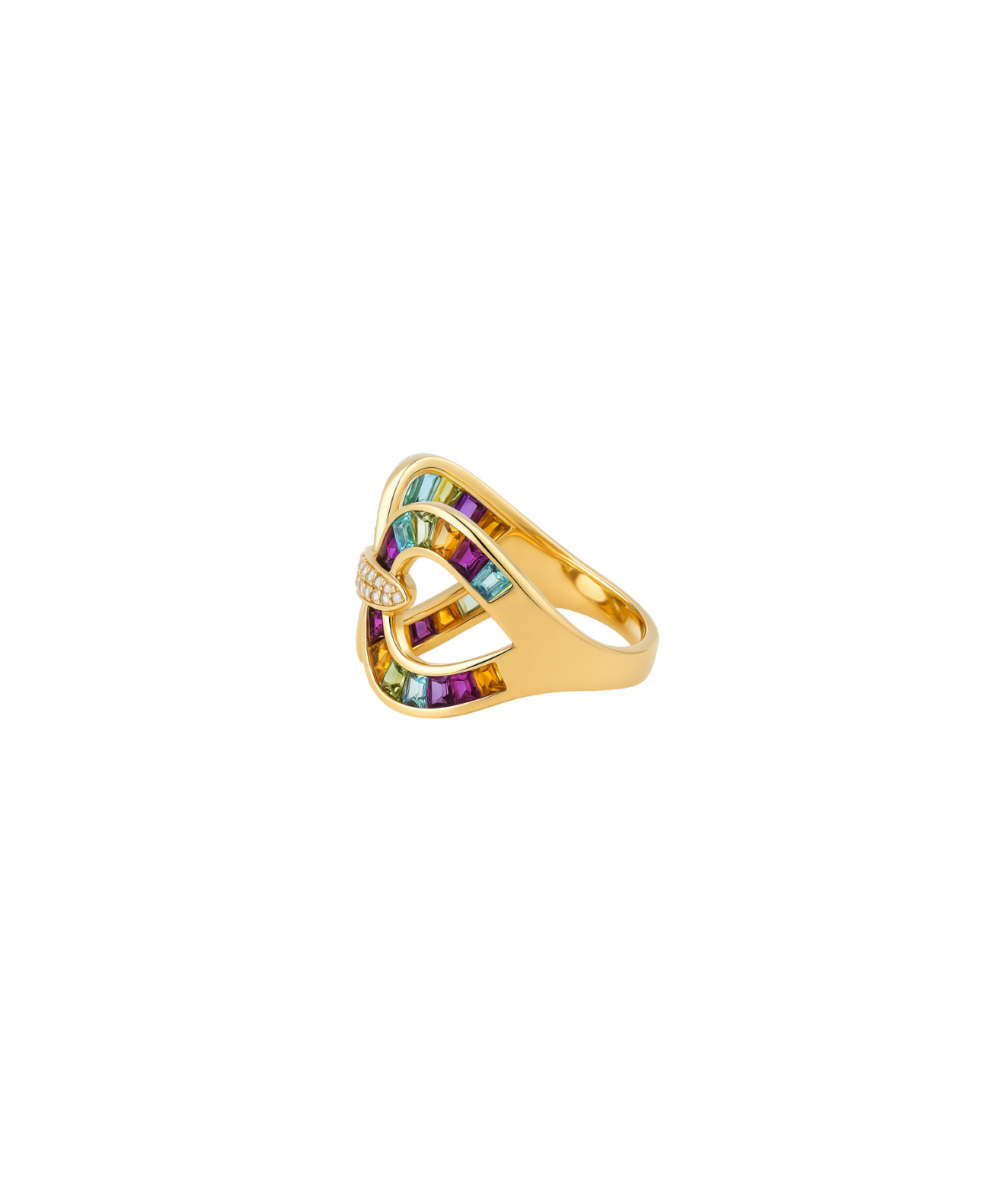 2.77ct Diamond Multi Gemstone 14K Gold Crossover Ring