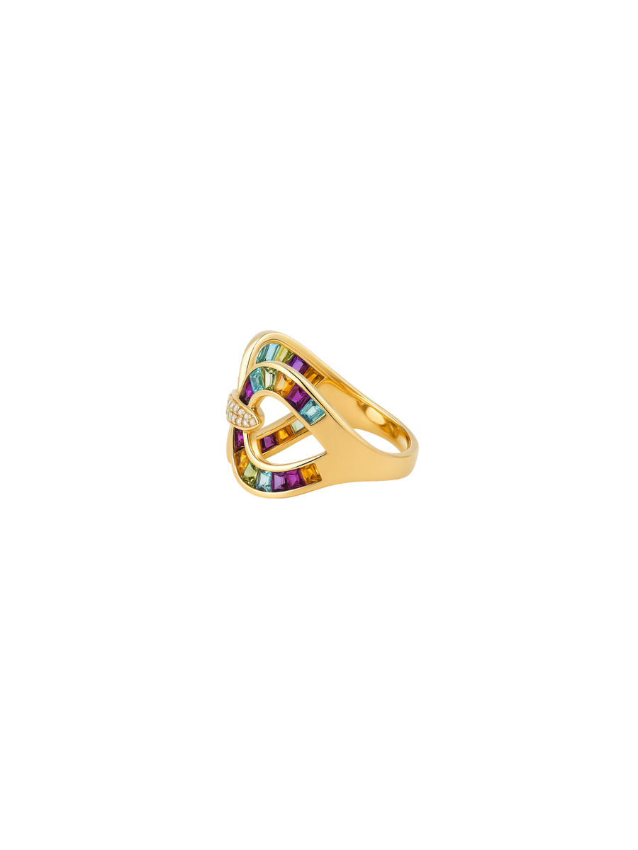 2.77ct Diamond Multi Gemstone 14K Gold Crossover Ring