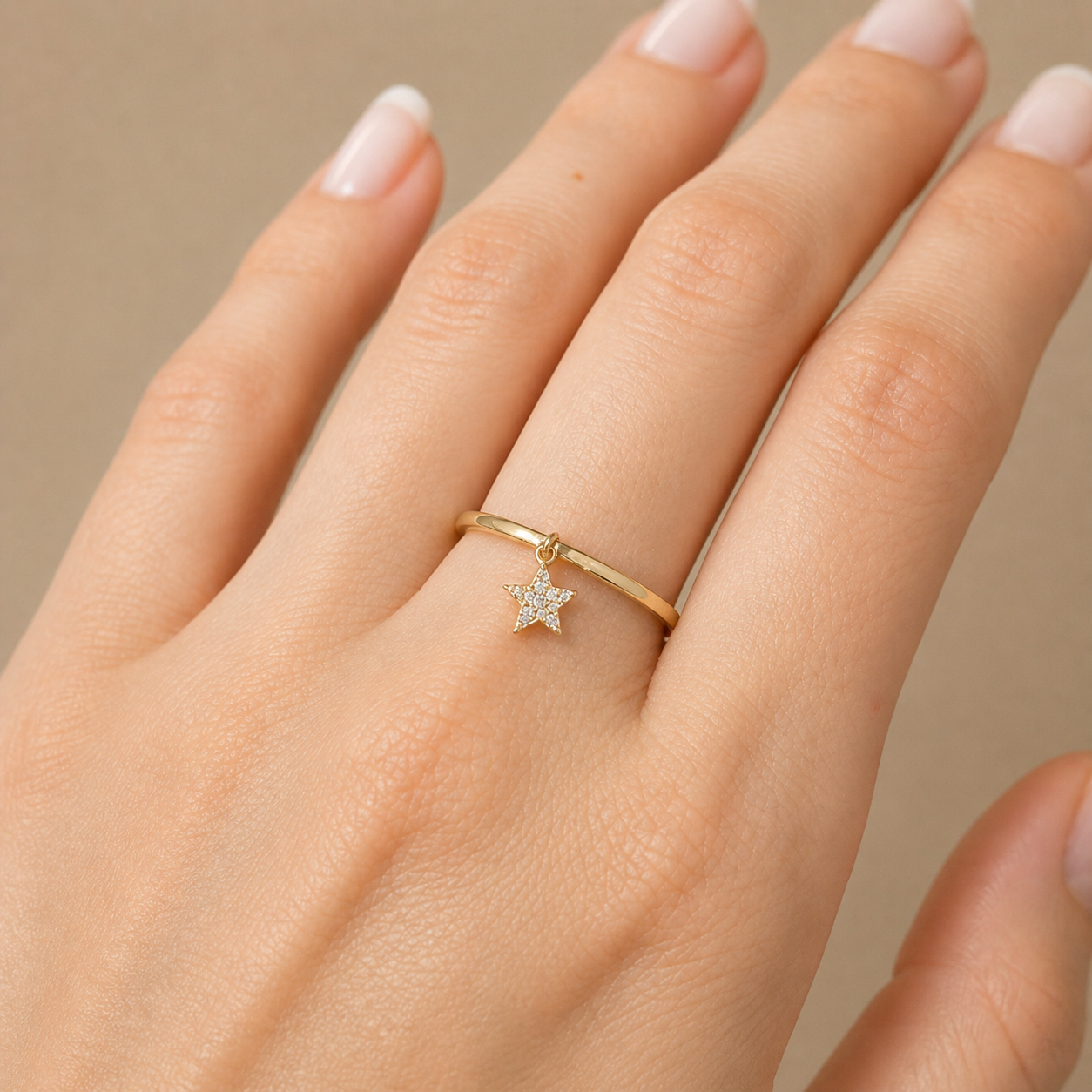 0.04ct Diamond 14K Gold Star Drop Dainty Ring